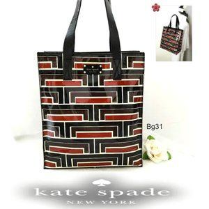 KATE SPADE Tote Travel Shopping Bag Tall Patent Leather Brown Red Black …